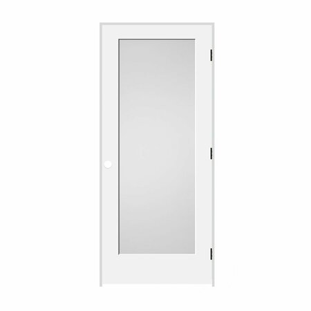 CODEL DOORS 18" x 80" x 1-3/8" Primed 1-Panel with White Lami Glass Interior Shaker 7-1/4" LH Prehung Door 1668pri8401GLLH10B714
